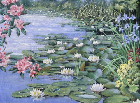 The lake White Modern Wood Framed Art Print with Double Matting by Motz, Peter