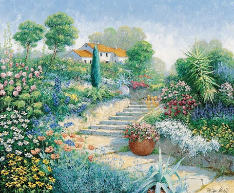 Flowers everywhere White Modern Wood Framed Art Print with Double Matting by Motz, Peter