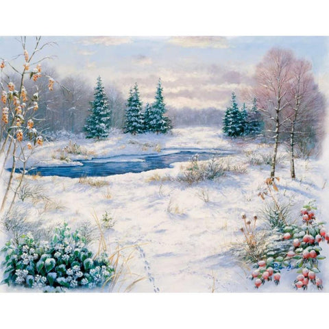 Winter time Gold Ornate Wood Framed Art Print with Double Matting by Motz, Peter