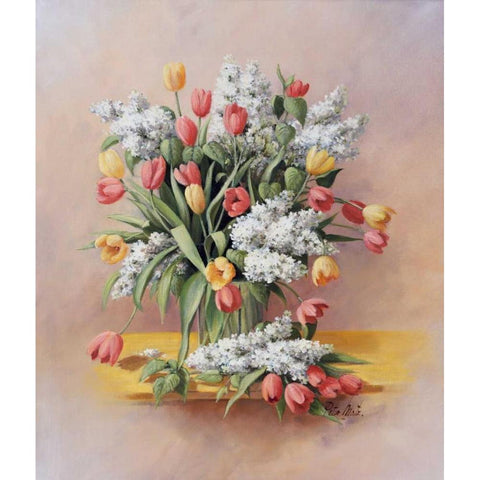 Tulips II White Modern Wood Framed Art Print by Motz, Peter
