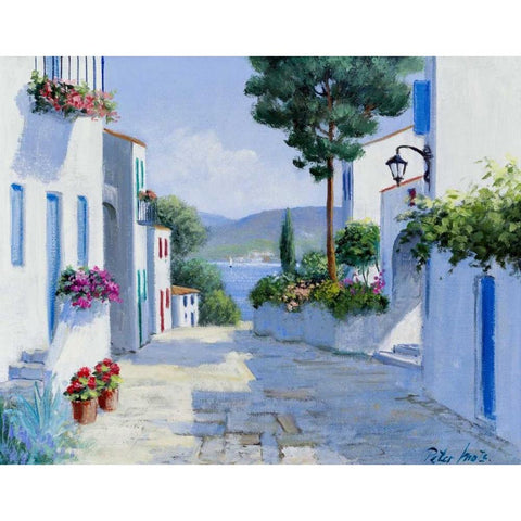 The promenade Black Modern Wood Framed Art Print by Motz, Peter