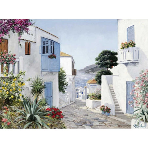 Seaside walkway White Modern Wood Framed Art Print by Motz, Peter