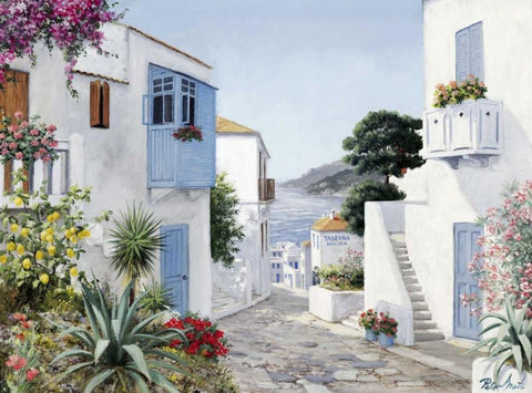 Seaside walkway Black Ornate Wood Framed Art Print with Double Matting by Motz, Peter