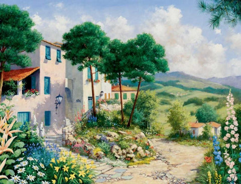 Summertime Black Ornate Wood Framed Art Print with Double Matting by Motz, Peter