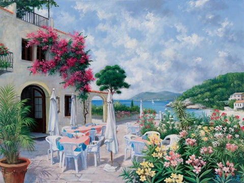 Ocean terrace White Modern Wood Framed Art Print with Double Matting by Motz, Peter