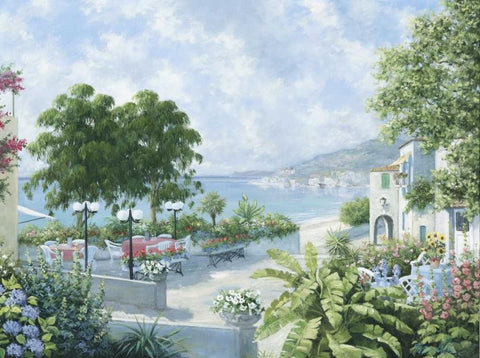 Ocean view Black Ornate Wood Framed Art Print with Double Matting by Motz, Peter