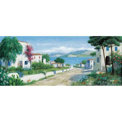 Ocean path Gold Ornate Wood Framed Art Print with Double Matting by Motz, Peter