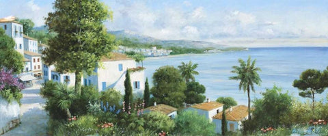 Ocean village White Modern Wood Framed Art Print with Double Matting by Motz, Peter