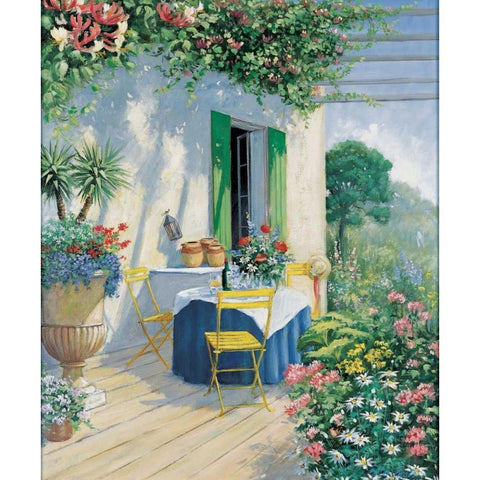 A veranda in bloom I Gold Ornate Wood Framed Art Print with Double Matting by Motz, Peter