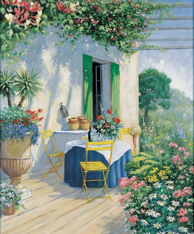 A veranda in bloom I White Modern Wood Framed Art Print with Double Matting by Motz, Peter