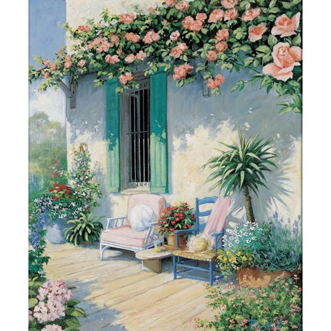 A veranda in bloom II Black Modern Wood Framed Art Print with Double Matting by Motz, Peter