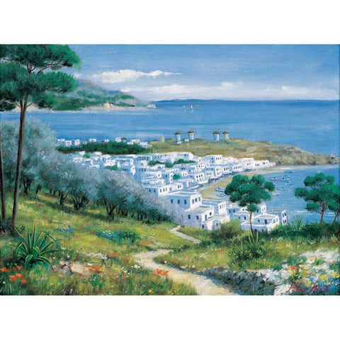 Overlooking the bay Gold Ornate Wood Framed Art Print with Double Matting by Motz, Peter