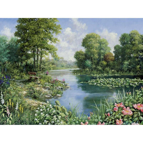 The pond I Gold Ornate Wood Framed Art Print with Double Matting by Motz, Peter