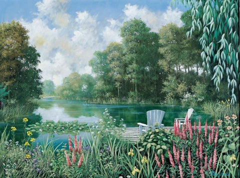 The pond II White Modern Wood Framed Art Print with Double Matting by Motz, Peter