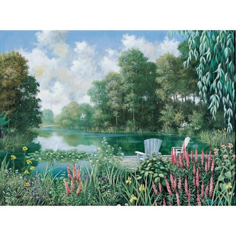 The pond II Gold Ornate Wood Framed Art Print with Double Matting by Motz, Peter