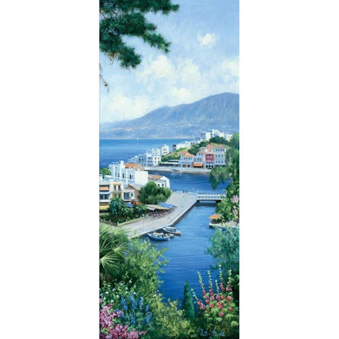 A view over Mykonos Black Modern Wood Framed Art Print by Motz, Peter