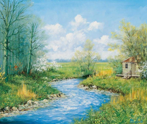 Summer afternoon Black Ornate Wood Framed Art Print with Double Matting by Motz, Peter