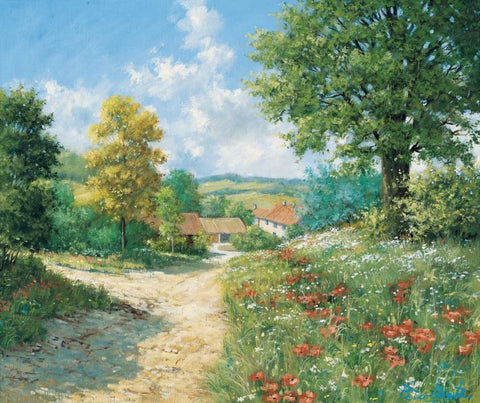 Springtime White Modern Wood Framed Art Print with Double Matting by Motz, Peter