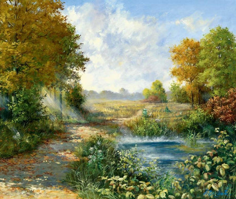 Winter day White Modern Wood Framed Art Print with Double Matting by Motz, Peter