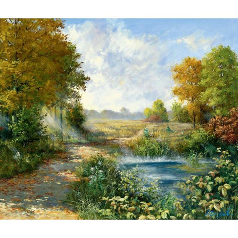 Winter day Gold Ornate Wood Framed Art Print with Double Matting by Motz, Peter