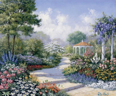 Walking through the park White Modern Wood Framed Art Print with Double Matting by Motz, Peter