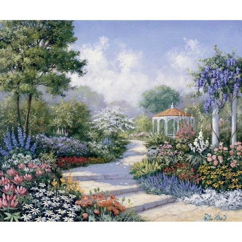 Walking through the park Black Modern Wood Framed Art Print with Double Matting by Motz, Peter