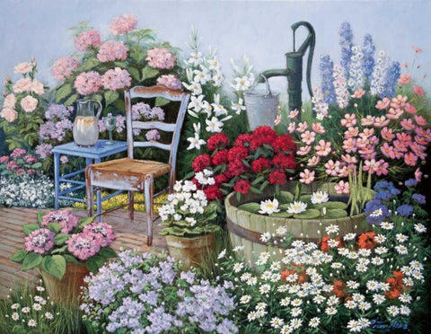 Ellys Gardening Black Ornate Wood Framed Art Print with Double Matting by Motz, Peter