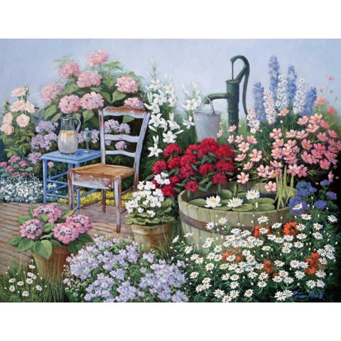 Ellys Gardening Gold Ornate Wood Framed Art Print with Double Matting by Motz, Peter