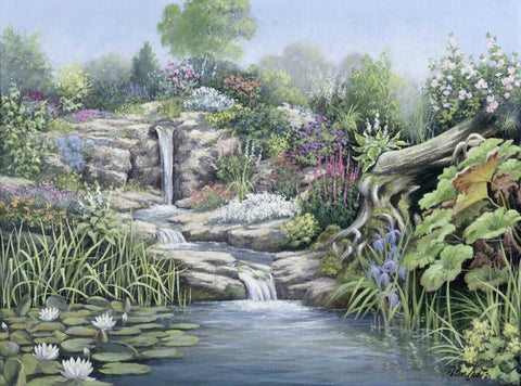 Waterfall Black Ornate Wood Framed Art Print with Double Matting by Motz, Peter