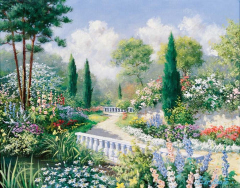 Park II Black Ornate Wood Framed Art Print with Double Matting by Motz, Peter