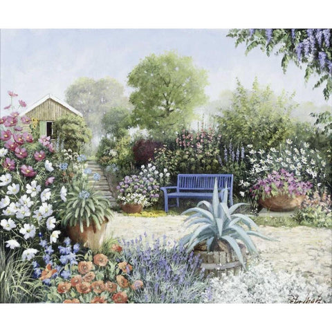 Lindas Garden White Modern Wood Framed Art Print by Motz, Peter