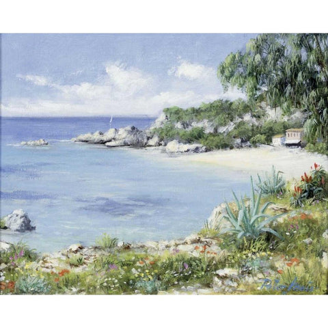 Lakebeach White Modern Wood Framed Art Print by Motz, Peter