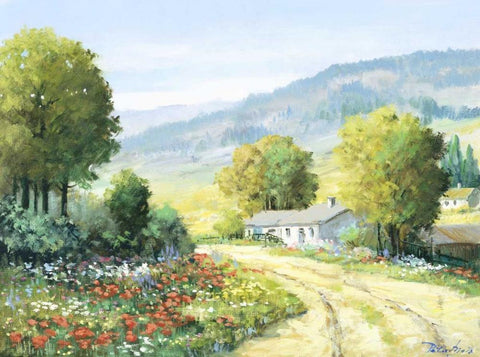 Landscape field White Modern Wood Framed Art Print with Double Matting by Motz, Peter