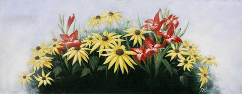 Flowers bouqet Black Ornate Wood Framed Art Print with Double Matting by Motz, Peter