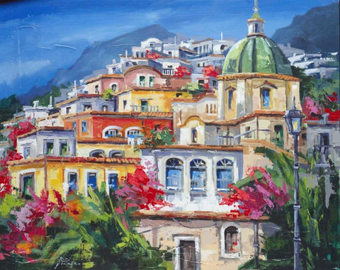 Costa Amalfitana Black Ornate Wood Framed Art Print with Double Matting by di Viccaro, Roberto