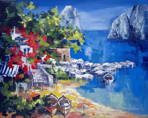 Paesaggio caprese Black Ornate Wood Framed Art Print with Double Matting by di Viccaro, Roberto