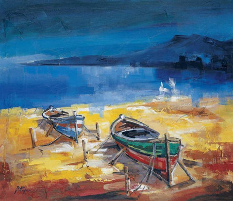 Le due barche Black Ornate Wood Framed Art Print with Double Matting by di Viccaro, Roberto