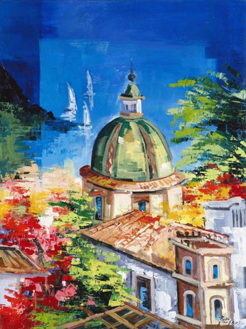 Positano Black Ornate Wood Framed Art Print with Double Matting by di Viccaro, Roberto