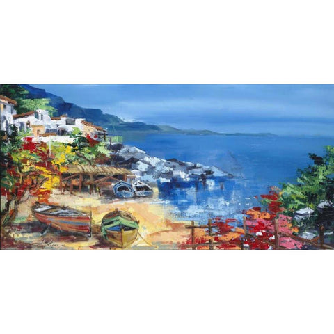 Barche a riva Black Modern Wood Framed Art Print with Double Matting by di Viccaro, Roberto