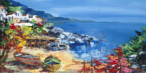 Barche a riva White Modern Wood Framed Art Print with Double Matting by di Viccaro, Roberto