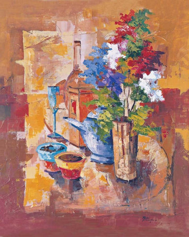 Composizione con fiori White Modern Wood Framed Art Print with Double Matting by di Viccaro, Roberto