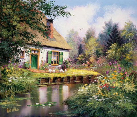 At the creek Black Ornate Wood Framed Art Print with Double Matting by Withaar, Reint