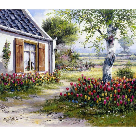 A colourful garden Gold Ornate Wood Framed Art Print with Double Matting by Withaar, Reint