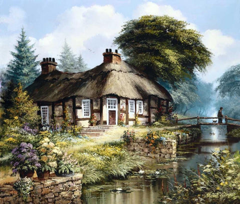 English cottage II White Modern Wood Framed Art Print with Double Matting by Withaar, Reint