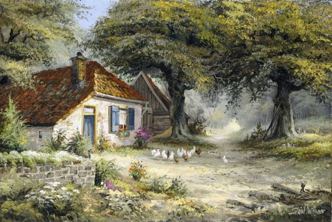 Fairy-like cottage White Modern Wood Framed Art Print with Double Matting by Withaar, Reint