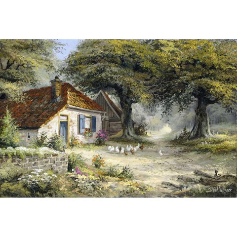 Fairy-like cottage Black Modern Wood Framed Art Print by Withaar, Reint