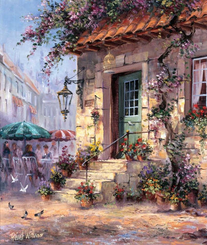 Sidewalk cafe White Modern Wood Framed Art Print with Double Matting by Withaar, Reint