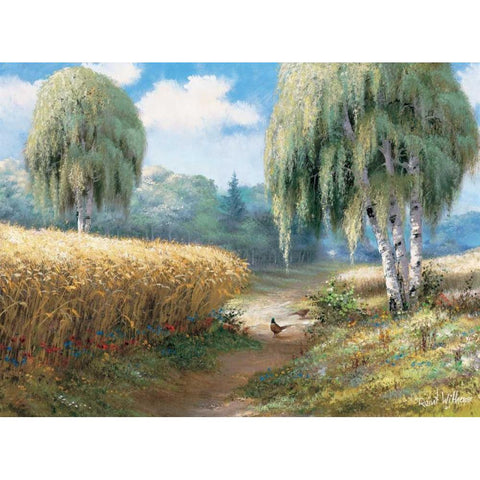 Pheasants White Modern Wood Framed Art Print by Withaar, Reint