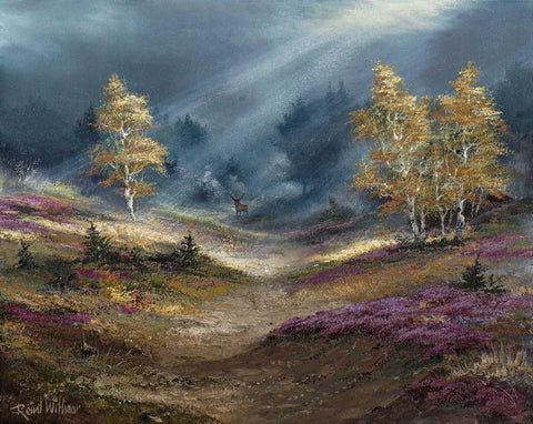 The deer noticed us White Modern Wood Framed Art Print with Double Matting by Withaar, Reint