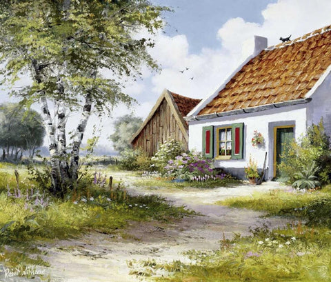 Sommer White Modern Wood Framed Art Print with Double Matting by Withaar, Reint